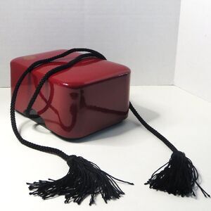 Mid‑Century Japanese Lacquered Red Keepsake Box Black Tassel Cord